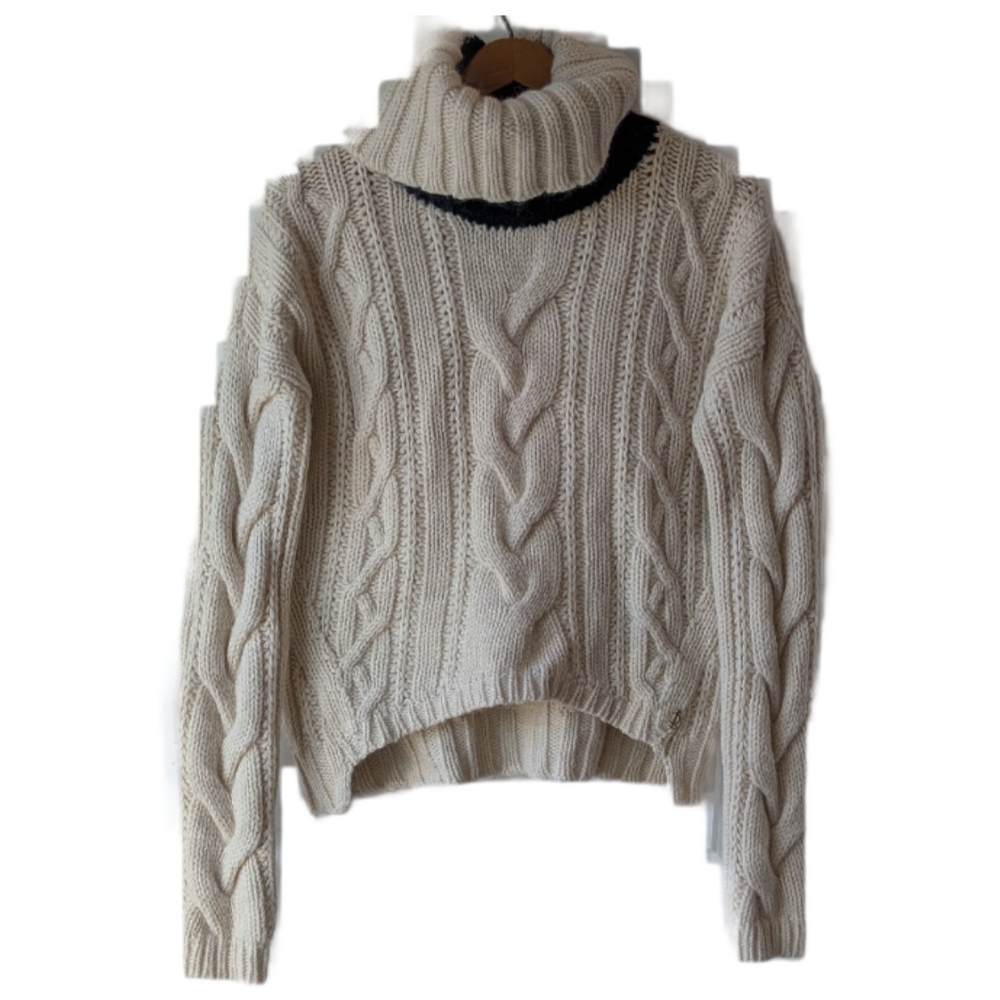 Vintage Juicy Couture Sweater Cowl Neck Cropped Cable Knit Wool Alpaca Large